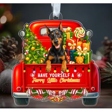Imagem de Enfeite de acrílico Doberman Pinscher – Have Yourself A Furry Little Christmas – Caminhão vermelho de Natal – Decoração festiva de Natal – Pendurar na árvore de Natal