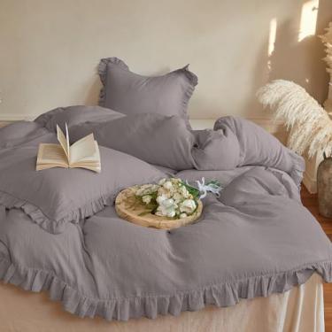 Imagem de Simple&Opulence Conjunto de capa de edredom 100% algodão musselina, tamanho Queen, capa de edredom de 2 camadas de gaze com textura semelhante a linho, 3 peças, roupa de cama boho chique respirável e