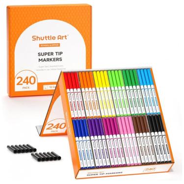 Imagem de Conjunto de Canetas Artisticas 240 Unidades de Pontas Laváveis, 12 Cores diversas Marcadores e Tampas Bônus para Crianças e Adultos