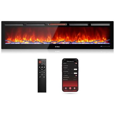 Imagem de Lareira Elétrica de Embutir A45x182L cm com Estalo Sonoro, Chama Realista, Controle Remoto e APP, 110V 1500W, TURBRO