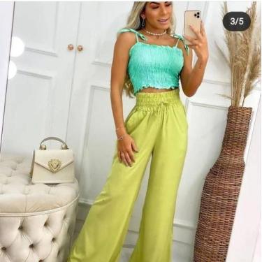 Imagem de calça pantalona fenda lateral - M & K Shop, Verde, M