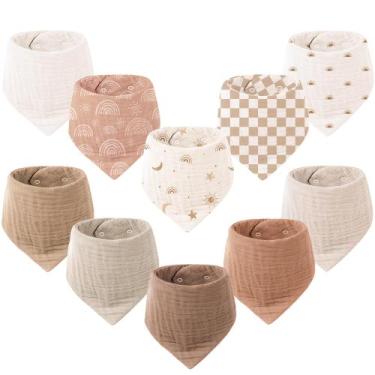 Imagem de Babadores de bandana para bebês Konssy, pacote com 10, musselina 100% 