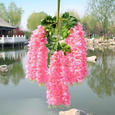 Imagem de 95,2 cm, 2 peças, flores artificiais de glicínia, videira, guirlanda de seda falsa para pendurar para decoração de festa de casamento, jardim, casa (rosa, 2 peças)