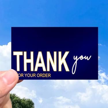 Imagem de Cartão de agradecimento pelo seu pedido, cartão de agradecimento do cliente, design minimalista, 5 x 9 cm, pacote com 50, azul marinho