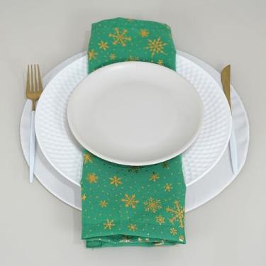 Imagem de Lumine Kit 2 Guardanapos Natalinos, Tecido Oxford, Estampa Flocos de Neve Dourado, Verde e Vermelho, 42x42cm (Verde)
