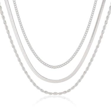 Imagem de Pancert Colar em camadas para mulheres, colar de espinha de peixe banhado a ouro 14K, gargantilha, multicamadas, clipe de papel, Cuba, Fígaro, conjunto de acessórios de corrente, joia não manchada