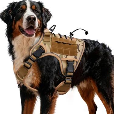 Imagem de Peitoral tático resistente para cães grandes, colete refletivo ajustável sem puxão com sistema Molle, controle de nível militar K9 para treinamento de serviço, atividades ao ar livre e mais de 10