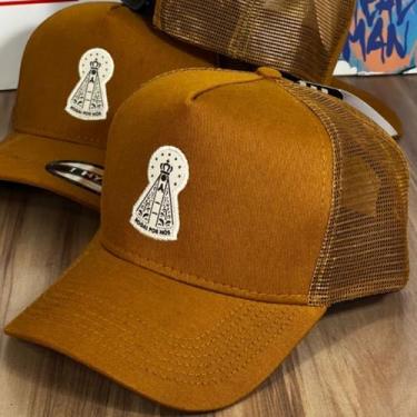 Imagem de Boné Country Nossa Senhora Aparecida Católico Trucker Telado, Caramelo
