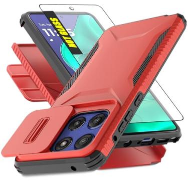 Imagem de AWZHYDT Capa para Motorola G Stylus 5G 2025 com capa de câmera deslizante integrada e protetor de tela, [2 em 1] Capa protetora resistente à prova de choque para Moto G Stylus 5G 2025 (vermelho)