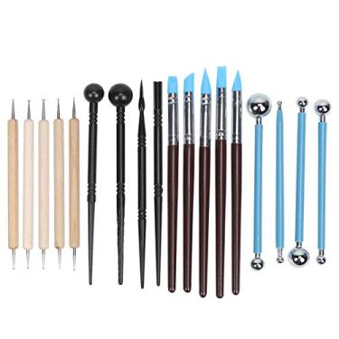 Imagem de 18 unidades Kit de artesanato em argila Caneta de perfuração profissional com ponta de madeira Silicone Vinco Bastão Bola de indentação Escultura Ferramentas de fabricação de