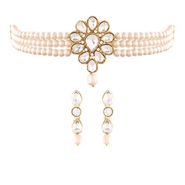 Imagem de I Jewels Conjunto de colar de gargantilha de pedra de Bollywood para casamento indiano banhado a ouro (ML281W), Banhado a ouro, Não aplicável