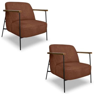 Imagem de Poltrona Para Sala Pés Metálicos Kit 2 Ellen S06 Boucle Terracota - Mpozenato