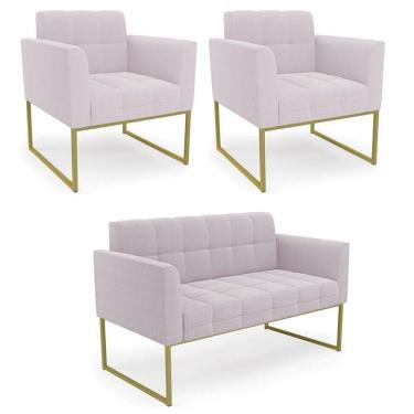 Imagem de Namoradeira E 2 Poltronas Industrial Dourado Ana Bouclé Rosê - Ibiza