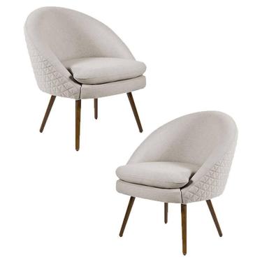 Imagem de Kit 2 Poltronas Decorativas Pés Palito Rafa C-107 Linho Tressê Bege - Domi