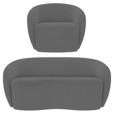 Imagem de Sofá 2 Lugares Living 160cm E 1 Poltrona Giratória Garbin Z08 Boucle Cinza - Mpozenato