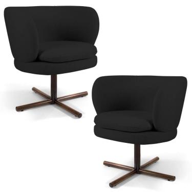 Imagem de Kit 2 Poltronas Decorativas Melissa Base Xis Giratória Veludo C-300 Preto - Domi