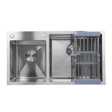 Imagem de Cuba Dupla Cozinha Goumert Luxo Lava Alimentos Louça Escorredor Pia Torneira Bancada Area Externa Limpeza