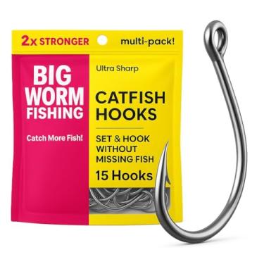 Imagem de 120 ganchos grandes de pesca para água salgada e anzóis de peixe – ganchos de pesca para água salgada – ganchos de pesca ganchos de círculo para peixe-gato – ganchos para conjunto de ganchos de pesca ganchos de pesca de água doce