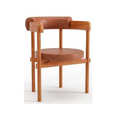 Imagem de Cadeira De Madeira Cavalet Com Assento e Encosto Estofado 62 x 79 x 57 cm (L x A x P) - Cor Champagne Tecido Corino Caramelo 133B