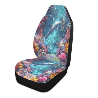 Imagem de ATTX Capas de assento de carro coloridas de recifes de coral com design antiderrapante, 1 peça almofada protetora de assento automotivo elástica respirável #290