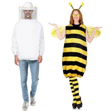 Imagem de JcHrmers Traje de apicultura com chapéu, colete listrado, macacão com asa de abelha, óculos para adultos, cosplay, Halloween, fantasia, Multicor, G