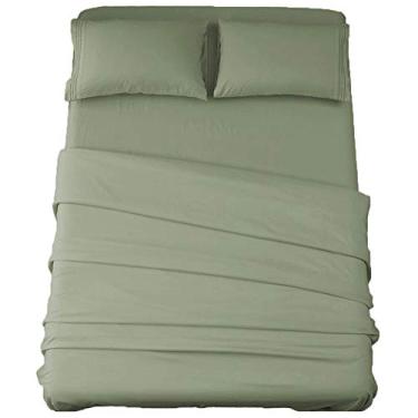 Imagem de Conjunto de lençóis de cama da Sonoro Kate, microfibra supermacia, 1800 fios, luxuosos lençóis egípcios de 45,72 cm, bolso profundo de 45,72 cm, enrugamento e hipoalergênico, 4 peças, solteiro/solteiro, GG/casal/queen/king / king size king, Sage, King