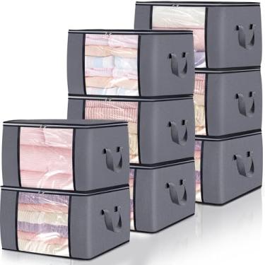 Imagem de Sacos grandes de armazenamento de 90 L, pacote com 8 sacos de armazenamento de roupas, edredom com alça e tampa reforçadas, organizador de armário dobrável e recipientes de armazenamento para lençóis