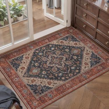 Imagem de Tangsoo Tapete lavável 5 x 7 cm para entrada, tapete vintage antiderrapante, tapete para porta da frente interna, tapete pequeno com estampa, tapetes macios de pelo baixo para entrada, cozinha, quarto