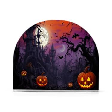 Imagem de JUZIHAI Abóboras de Dia das Bruxas Morcegos Porta-guardanapos para mesa Dispensador de guardanapo de acrílico Suporte de lenço independente de mesa para cozinha sala de jantar bar festa decoração de