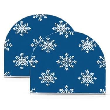 Imagem de Qilmy Porta-guardanapos de acrílico azul floco de neve de Natal, suporte de lenços de mesa independente transparente, dispensador de papel de coquetel para cozinha, jantar, restaurante, bar, decoração