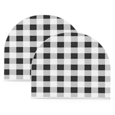 Imagem de Qilmy Porta-guardanapos de acrílico xadrez búfalo preto e branco, suporte de lenços de mesa independente transparente, dispensador de papel de coquetel para cozinha, jantar, restaurante, bar