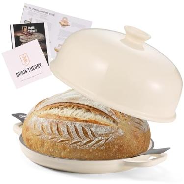 Imagem de Kook Forno de pão, com tampa e alças, panela de ferro fundido esmaltado e tampa de cerâmica, para assar, cozinhar, assar e muito mais, marfim