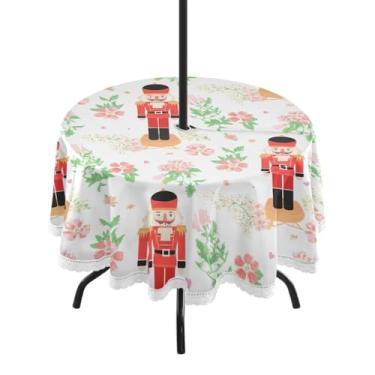 Imagem de Qilmy Toalha de mesa redonda impermeável para quebra-nozes festiva de 152 cm com orifício para guarda-chuva e zíper – uso externo / interno resistente para pátio, churrascos, piqueniques, festas