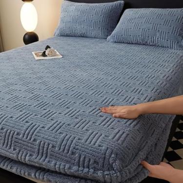 Imagem de Capa protetora de colchão de veludo macio engrossado com bolso profundo de 30,5 cm à prova de poeira, lençol com elástico respirável e antiderrapante para solteiro/casal/Queen/King Size Azul|||150 x