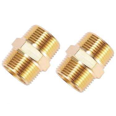Imagem de Sanpaint Pacote com 2 encaixes de tubo de latão sólido, bico hexagonal, adaptador de tubo macho NPT de 3/4" x 3/4" (OD x DD: 1" x 1")