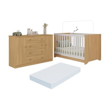 Imagem de Berço Americano 3 em 1 com Colchão Incluso e Cômoda 2 Portas 4 Gavetas Encanto Multimóveis MP4703