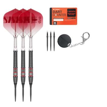 Imagem de Target Darts Conjunto de dardos Nathan Aspinall com ponta de aço 95K, 22G | 95% dardos de tungstênio, voos e eixos K-Flex nº 2, Swiss Storm Black e SP incluído | Conjuntos de dardos profissionais