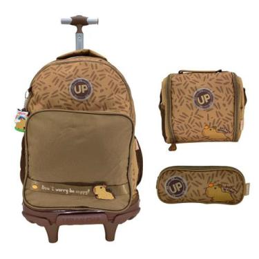 Imagem de Kit Mochila De Rodinha + Lancheira + Estojo Capivara 49652 Cor:MarromT