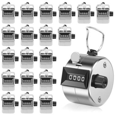 Imagem de Pacote com 20 contadores de cliques, ferramenta de contagem de mão de metal com 4 dígitos, ferramenta de contagem mecânica de contador de passos, para treinamento, tricô, pesca, volta, golfe, evento