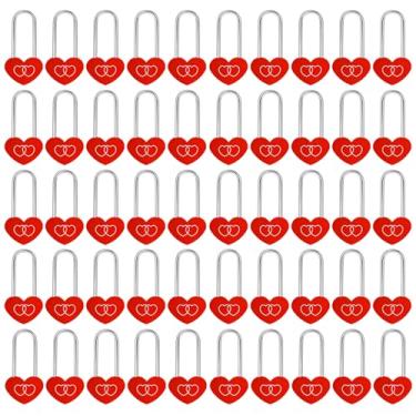Imagem de VeYocilk Cadeado de coração de liga de alumínio vermelho, 50 peças, cadeado de coração único para casais, amigos, dia dos namorados, aniversário, casamento, viagem, ponte (sem chave)