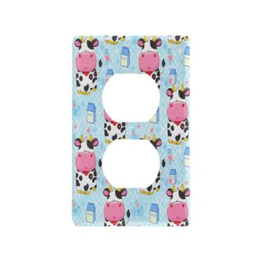 Imagem de Wassud Placa decorativa de interruptor de luz de vacas com desenho animado para tomadas elétricas duplex 11 x 7 cm