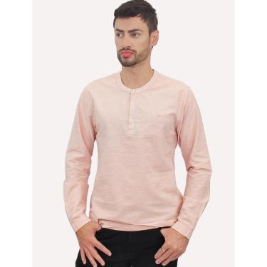 Imagem de Camisa King & Joe Bata Masculina Manga Longa Henley Mini Listrada Laranja-Masculino