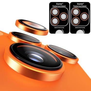 Imagem de Kismer Protetor de lente de câmera para iPhone 17 Pro, liga de alumínio, proteção de tela de vidro temperado, pacote com 2, laranja