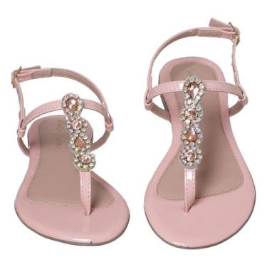 Imagem de Sandália Plana Feminina Rasteira Pedraria Strass - NoBrand, Verniz nud