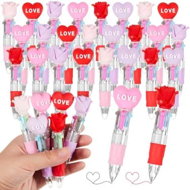 Imagem de Kosiz 24 canetas esferográficas multicoloridas em formato de coração e rosa retráteis, 4 cores em uma peça, artigos de papelaria, lembrancinhas de festa e recompensas