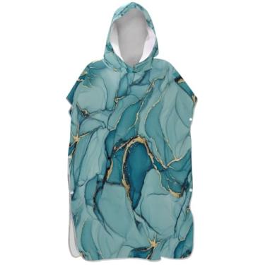 Imagem de Joisal Poncho de surfe plus size para adulto trocador de roupa de praia com capuz toalha floral mármore azul azul-petróleo poncho masculino com capuz