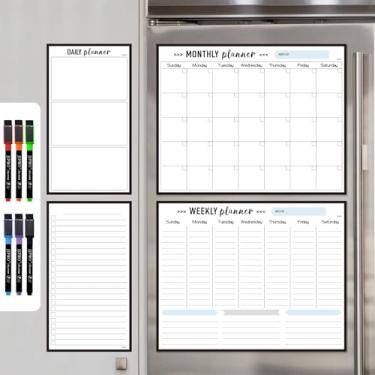 Imagem de JJPRO Calendário apagável a seco não magnético para geladeira, calendário mensal reutilizável, agenda semanal, pacote de quadro branco diário/lista de tarefas - calendários reutilizáveis de 37 x 29 cm