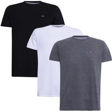 Imagem de Kit 3  Camisetas Básicas com Bordado Algodão Itália Masculina-Masculino