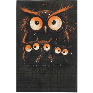 Imagem de Quebra-cabeça personalizado coruja família pássaros preto 500 peças para adultos amantes presentes família quebra-cabeça divertido mordaça presente paisagem obra de arte, 52 cm x 37,8 cm