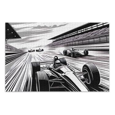 Imagem de Quebra-cabeça adulto de corrida velocidade de carro preto, 1000 peças de arte de brinquedo familiar personalizado para adultos, família, presentes de elefante branco, 75 x 40 cm